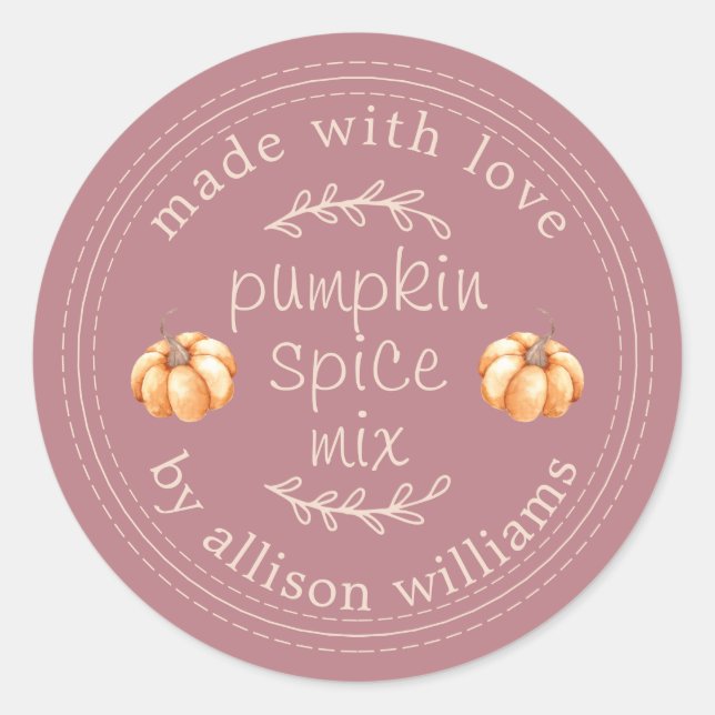 Rustic Homemade Pumpkin Spice Mix Dusty Rose Classic Round Sticker (Front)
