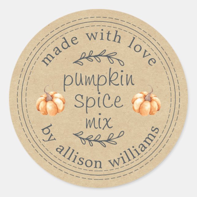 Rustic Homemade Pumpkin Spice Mix Kraft Paper Classic Round Sticker (Front)