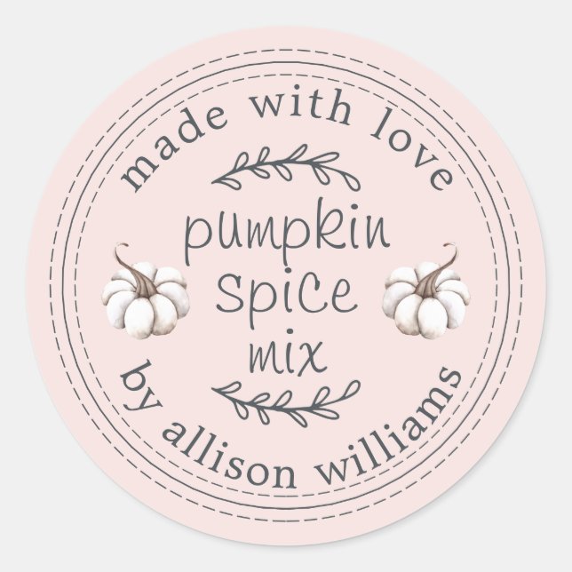 Rustic Homemade Pumpkin Spice Mix Pink Classic Round Sticker (Front)