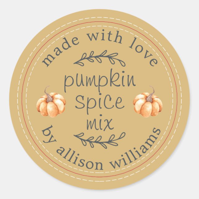 Rustic Homemade Pumpkin Spice Mix Yellow Classic Round Sticker (Front)