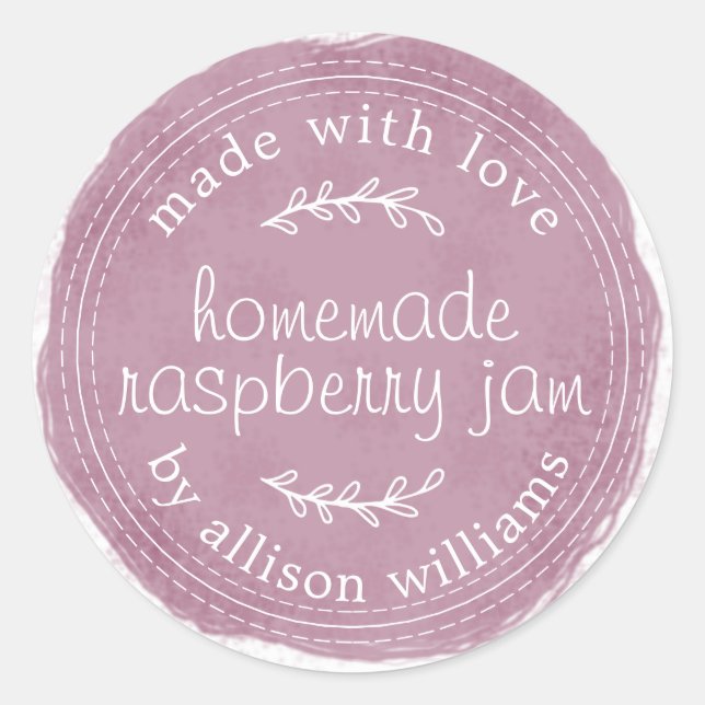 Rustic Homemade Raspberry Jam Canning Purple Jar Classic Round Sticker (Front)