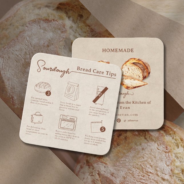 Rustic Homemade Sourdough Bread Care Instruction Square Business Card (Rustic Homemade Sourdough Bread Care Instruction Square Business Card)