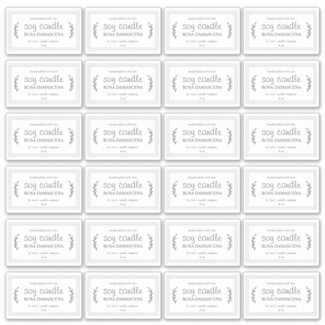 Rustic Homemade Soy Candle Labels 24x Black White (Front)