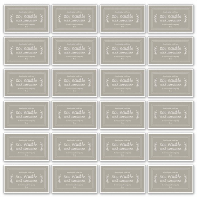 Rustic Homemade Soy Candle Labels 24x Grey (Front)