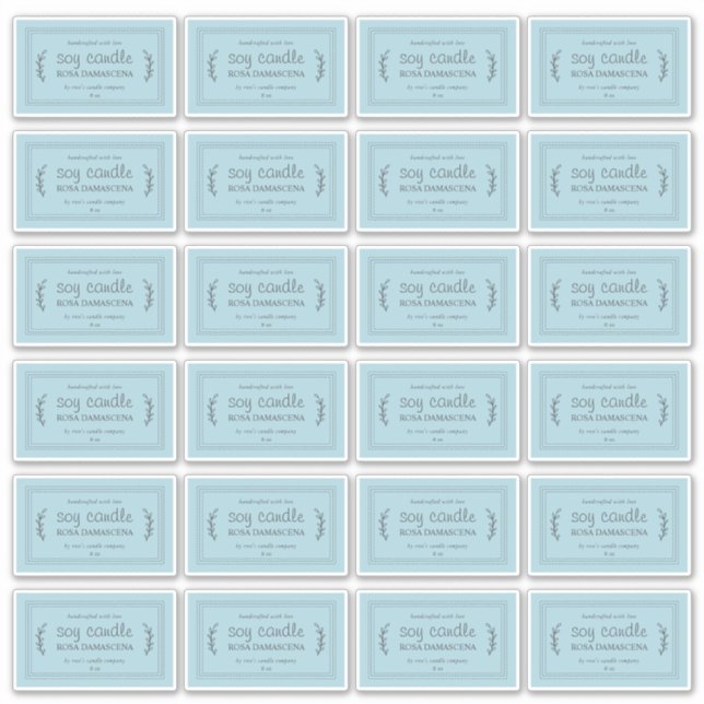 Rustic Homemade Soy Candle Labels 24x Light Blue (Front)
