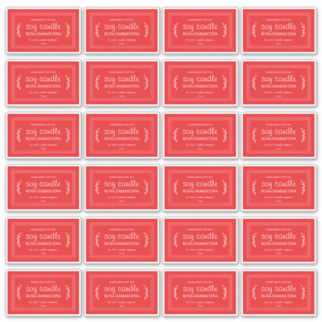 Rustic Homemade Soy Candle Labels 24x Red (Front)