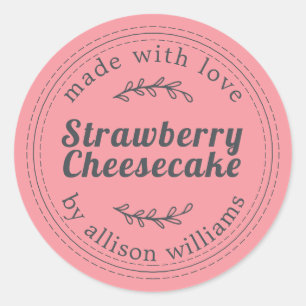 Rustic Homemade Strawberry Cheesecake Pink Classic Round Sticker