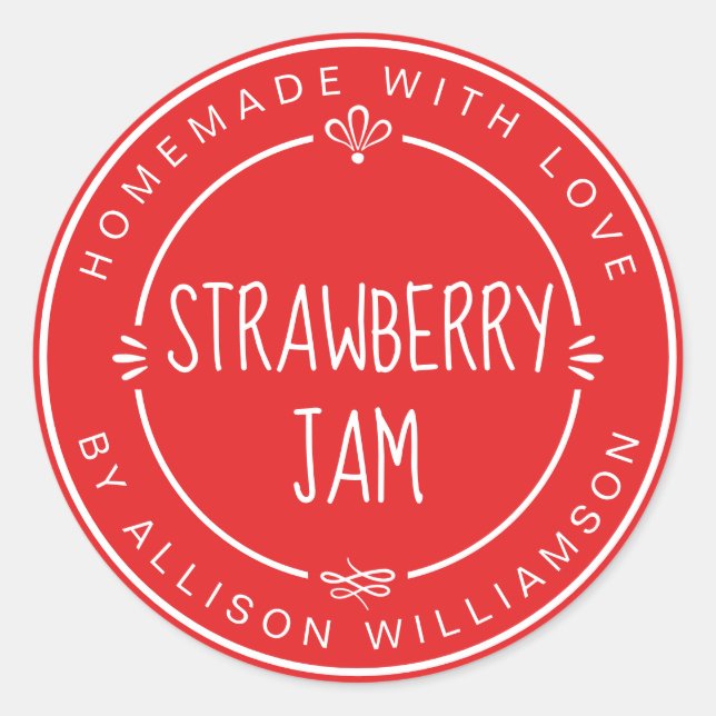 Rustic Homemade Strawberry Jam Canning Bright Red Classic Round Sticker (Front)