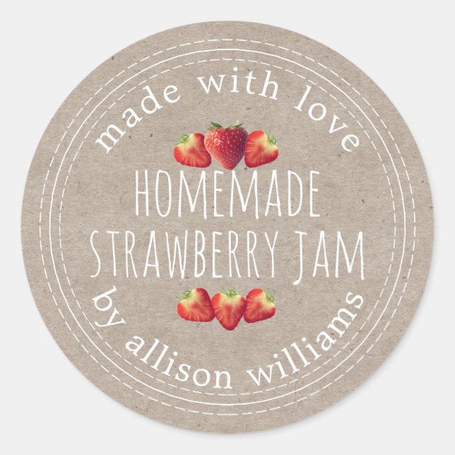 Rustic Homemade Strawberry Jam Kraft Paper Classic Round Sticker (Front)