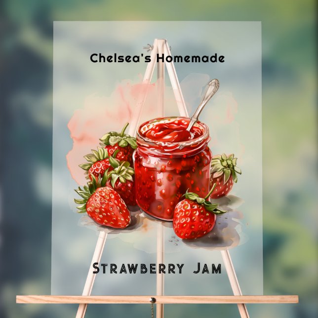 Rustic Homemade Strawberry Jam Mason Jar Frosted  Acrylic Sign (Neutral)
