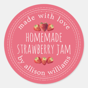 Rustic Homemade Strawberry Jam Pink Classic Round Sticker