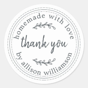 Rustic Homemade With Love Black WhiteThank You Classic Round Sticker
