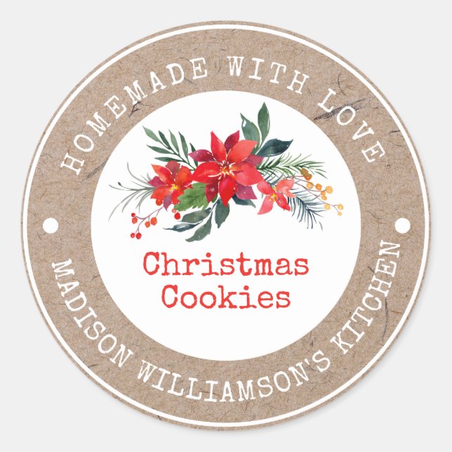 Rustic Homemade with Love  | Christmas Cookies Classic Round Sticker (Front)