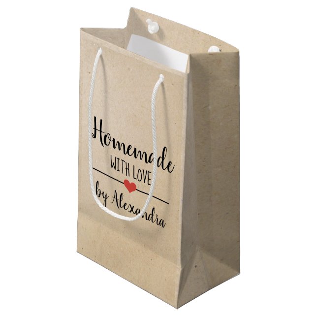 Rustic Homemade with love kraft small gift bag (Front Angled)