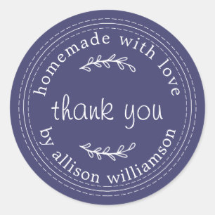 Rustic Homemade With Love Navy Blue Thank You Classic Round Sticker