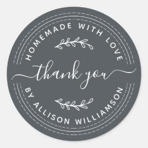 Rustic Homemade With Love Offblack Thank You Classic Round Sticker