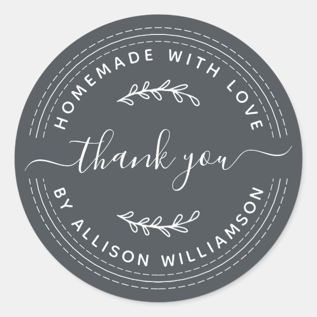 Rustic Homemade With Love Offblack Thank You Classic Round Sticker (Front)
