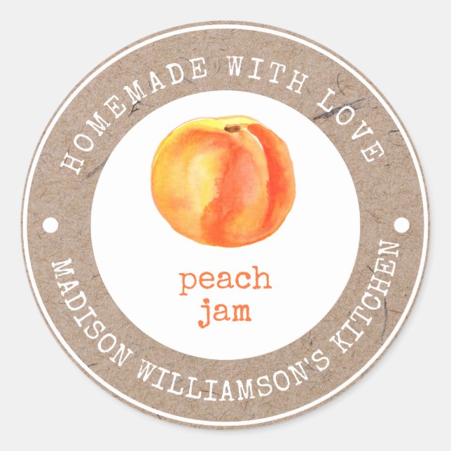 Rustic Homemade with Love  | Peach Jam  Label (Front)