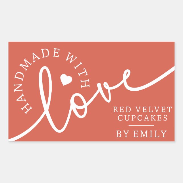 Rustic Homemade with Love Script Heart Baked Goods Sticker (Front)