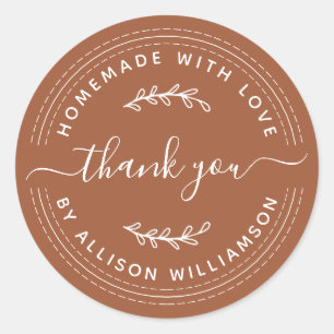 Rustic Homemade With Love TerraCotta Thank You Classic Round Sticker