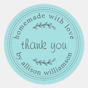 Rustic Homemade With Love Turquoise Blue Thank You Classic Round Sticker