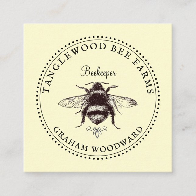 Rustic Honey Bee Apiary Beekeeper Honey Products Square Business Card (Front)