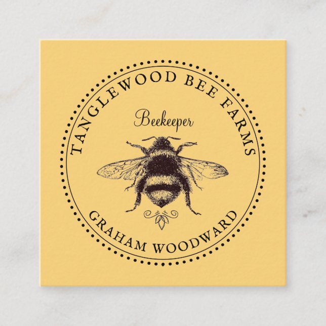 Rustic Honey Bee Apiary Beekeeper Honey Products  Square Business Card (Front)