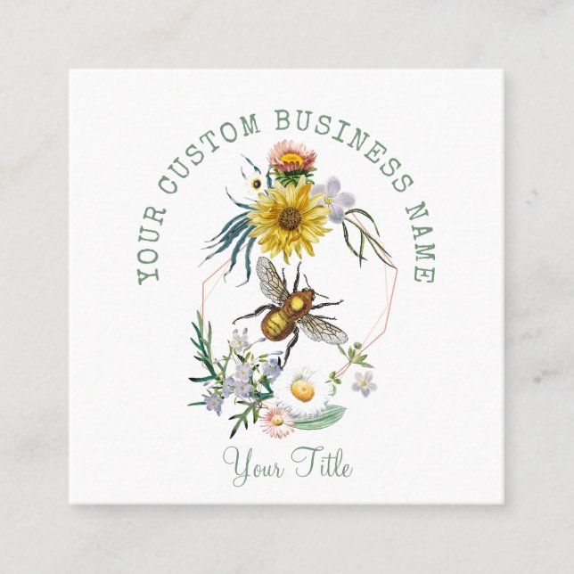 Rustic Honey Bee Floral   Square Business Card (Front)