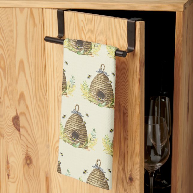 Rustic Honey bee Hive  Kitchen Towel (Thirds Fold)