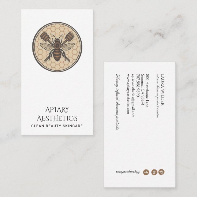 Rustic Honey Bee Logo Skincare Products Business Card (Front/Back)