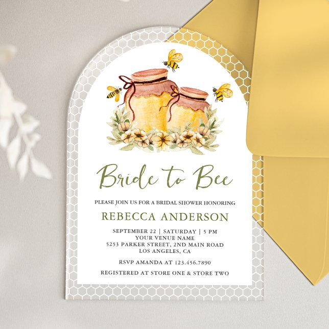 Rustic Honey Jars Bride to Bee Arch Bridal Shower Acrylic Invitations (Creator Uploaded)
