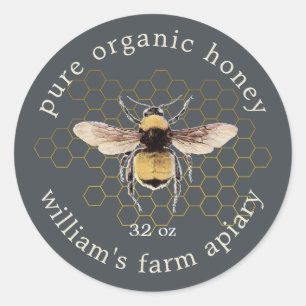 Rustic Honeybee Apiary Gold Honeycomb OffBlack Classic Round Sticker