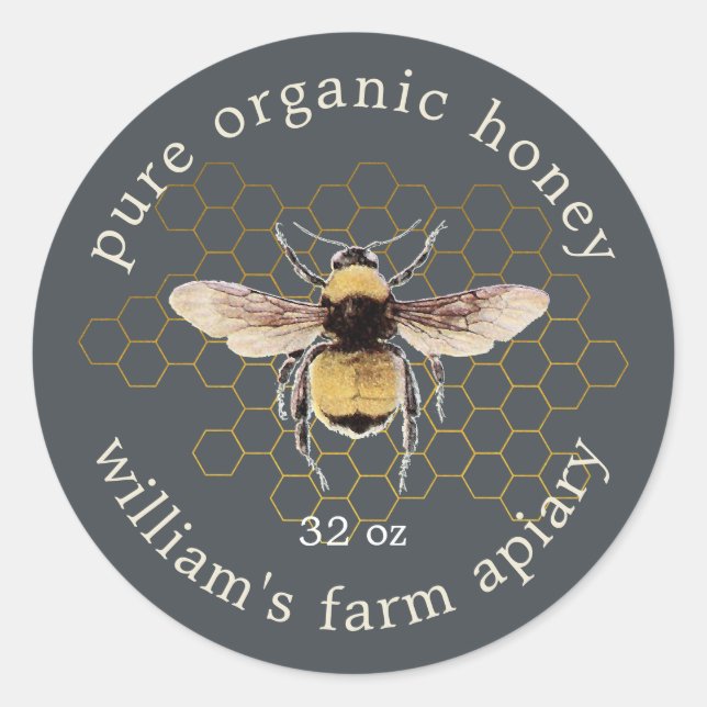 Rustic Honeybee Apiary Gold Honeycomb OffBlack Classic Round Sticker (Front)