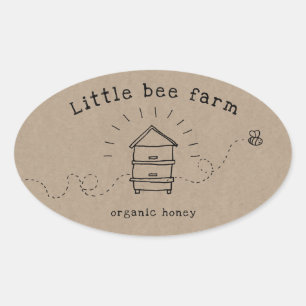 rustic honeybee beehive on brown paper oval sticker