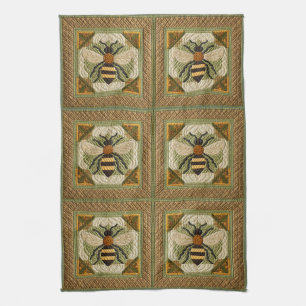 Rustic Honeybee Faux Quilt Two Kitchen Towel