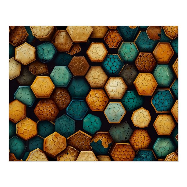 Rustic Honeycomb Textured Abstract Art Poster (Front)