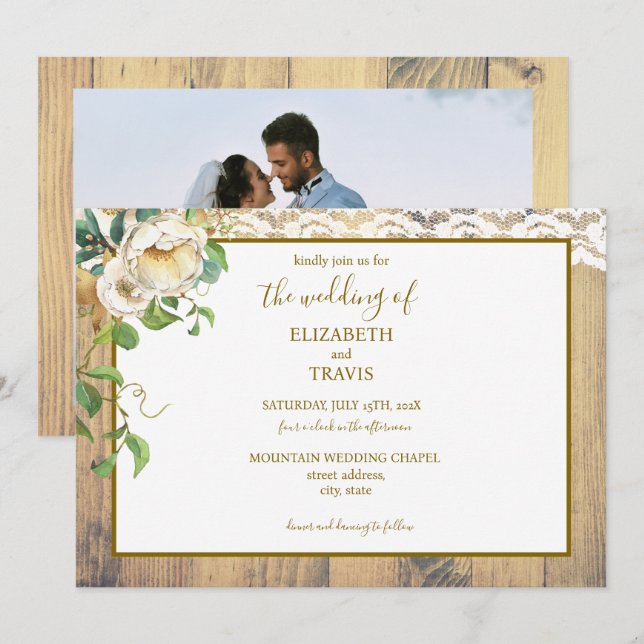 Rustic Honeyed Pine Wedding Invitation (Front/Back)