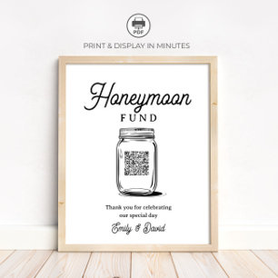 Rustic Honeymoon Fund Jar QR Code Wedding Sign