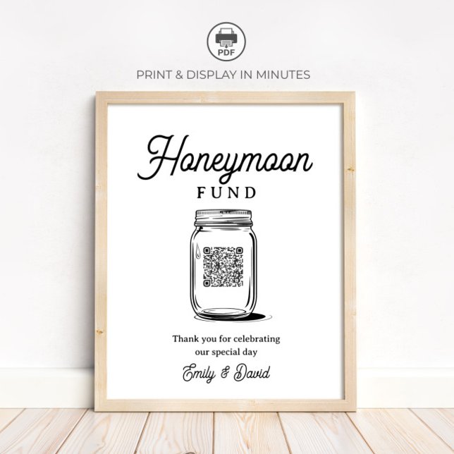 Rustic Honeymoon Fund Jar QR Code Wedding Sign (Creator Uploaded)