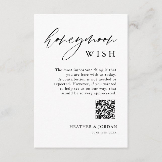 Rustic Honeymoon Wish QR Wishing Well Enclosure Card (Front)