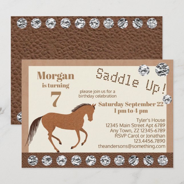 Rustic Horse Faux Leather Kids Birthday Party (Front/Back)