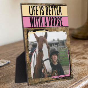 Rustic horse lover 1 photo peach pink plaque