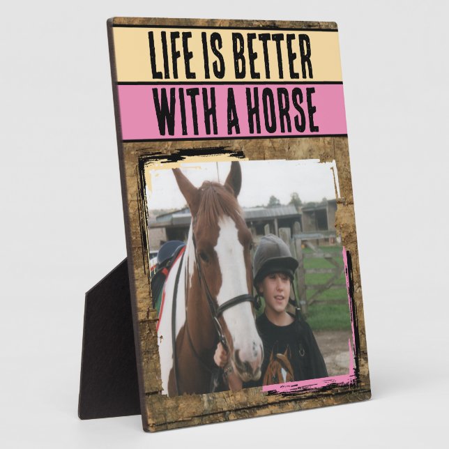 Rustic horse lover 1 photo peach pink plaque (Side)