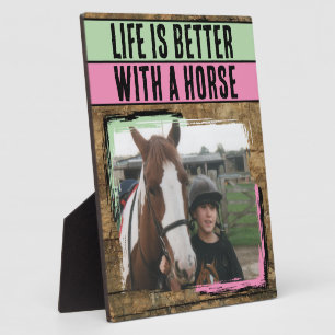 Rustic horse lover 1 photo pink green plaque