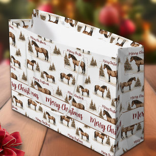 Rustic Horse Merry Christmas Winter Holiday Large Gift Bag