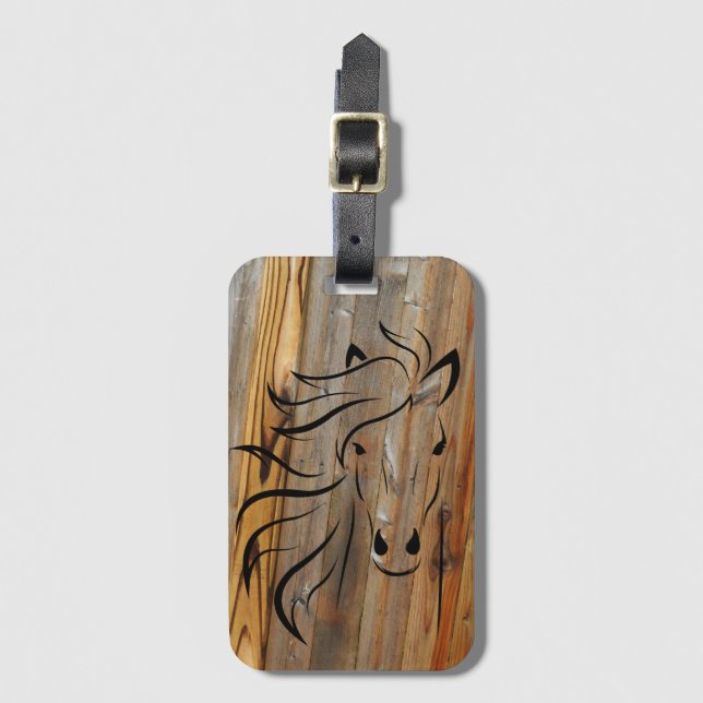 Rustic Horse on Wood  Luggage Tag (Front Vertical)