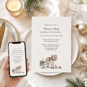 Rustic Horse Sleigh Christmas Party Invitation