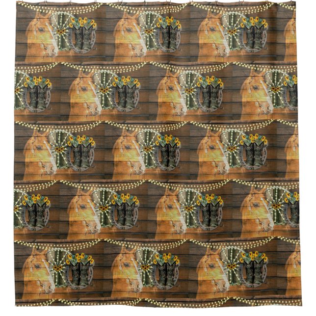 Rustic Horse Sunflowers Wagon Wheel Cowboy Boots (Front)