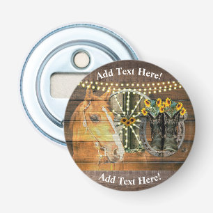 Rustic Horse Sunflowers Wagon Wheel Cowboy Boots Bottle Opener