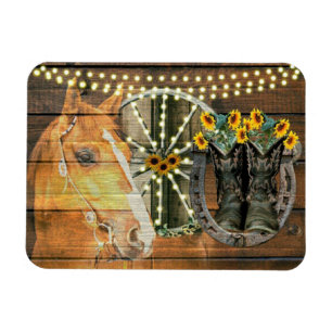 Rustic Horse Sunflowers Wagon Wheel Cowboy Boots Magnet
